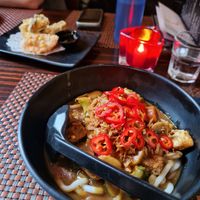 Vegetable curry udon and vegetable tempure at Nippon Kitchen in Glasgow