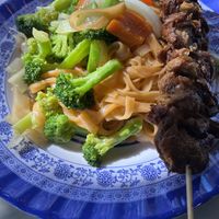 Stir Fry Noodle with Kebab. The kebab tasted like soy curls and was great.  at Emmy's Vege House in Bainbridge Island