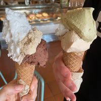 Gelati gusti cocco, torta paradiso, brownie e pistacchio   at Puro & Bio in Rimini