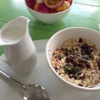 Superfood muesli with cashew milk at Peace Food Cafe in Sihanoukville
