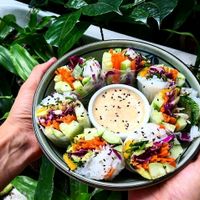 fresh summer rolls with peanutsauce!  at Peace Food Cafe in Sihanoukville