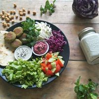 DIY homemade FALAFEL plate! with delicious beetroot hummus and cashew zaziki!!  at Peace Food Cafe in Sihanoukville