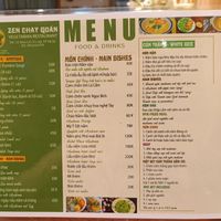 Menu at Zen in Ho Chi Minh City