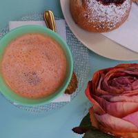 vegan pan brioche with raspberries jam at Camelia Bakery in Treviso