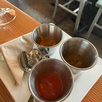 House made hot sauces  at Tinker Street in Indianapolis