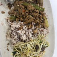 Rice + 2 sides. Tofu tasted nice and wet and the pork tasted real and spicy at Platinum Fashion Mall - Term-Bun in Bangkok