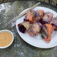 Love that she serves the spring rolls w tahini!  at Simple Plant  in Yogyakarta