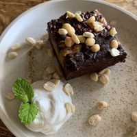 Peanut butter chocolate brownie  at MOTHER - Juice Works in East London