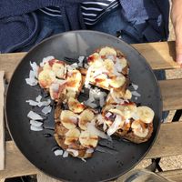 Sourdough with PB, Banana, Date Syrup & Coconut at MOTHER - Juice Works in East London