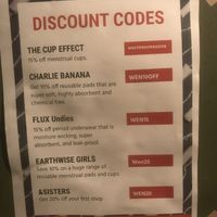 Sanitary product discount codes in bathroom  at MOTHER - Juice Works in East London