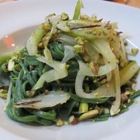 Pasta with fennel and pistache nuts (17€), at Como en Casa in Liege