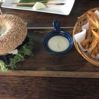 Healthy burger with mushrooms and air-fried sweet potatoes and vegan mayo! at Pinxin Vegan Cuisine - 品馨蔬食 in Penang
