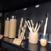 Eco-friendly toothbrushes and drink bottles at Pinxin Vegan Cuisine - 品馨蔬食 in Penang