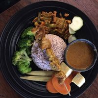 Satay stick with rice and veggies  at Pinxin Vegan Cuisine - 品馨蔬食 in Penang