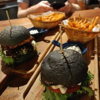 Charcoal burgers with sweet potatoe fries at Pinxin Vegan Cuisine - 品馨蔬食 in Penang