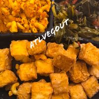Fried tofu, Mac and cheeze and collards  at Whole Foods Market - Ponce de Leon in Atlanta