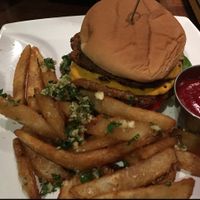House made vegan double cheese burger with secret sauce.  at Alvarado Street Brewery and Grill in Monterey