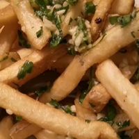 garlic fries (order without cheese!) at Alvarado Street Brewery and Grill in Monterey