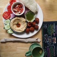 hummas falafel with ginger tea at Cat House Chiang Mai - Cat Shack in Chiang Mai