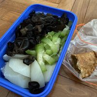 $4.50 for seaweed, melon and white radish. $1 for curry puff at Just Greens 绿清清 - Tampines Hub in East Singapore