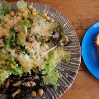 Vegan option of the day, a salad with quinoa and served with sweet bread. at Monstyle in Yokosuka