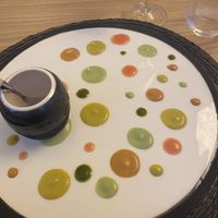 You are supposed to scrape these dots of liquid up with a spatula. No bread and we are in France ? at ONA in Ares