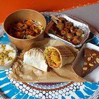 Wrap + Bol + Brochettes + Brownie + Flan at SAMAM - Cantine végétale in Paris