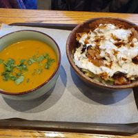 Greek bowl amd soup at SAMAM - Cantine végétale in Paris