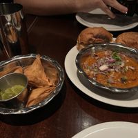 VEGETABLE SAMOSAS AND VEGAN PAU BHAJI  at Dishoom in Edinburgh