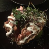 Pumpkin and mushroom taquitos with vegan aioli at Asia in Oslo