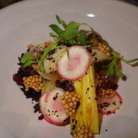 Another starter with musterd seeds and leek, radish. Very refined. at Graanmarkt 13 in Antwerpen