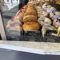 Vegan donuts in the case  at The Rolling Donut - Bachelors Walk in Dublin