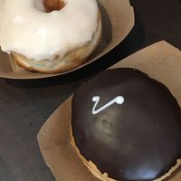 Vanilla glazed donut and chocolate-custard bun  at The Rolling Donut - Bachelors Walk in Dublin