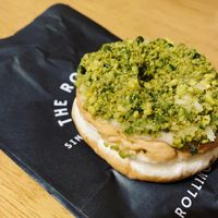 Vegan pistachio donut with vanilla glaze  at The Rolling Donut - Bachelors Walk in Dublin