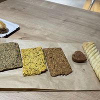 Difference crackers, baklava, vanilla cream roll and choco cookie   #Veganuary at World Vegan in Prague