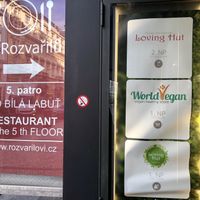 outside / signs at World Vegan in Prague
