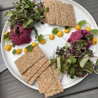 beet hummus at Divya's Kitchen in New York City