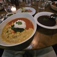 Vegetable curry with lentillas side at Divya's Kitchen in New York City