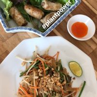 Fried spring rolls and pad thai   at Vegan Family Restaurant in Ho Chi Minh City