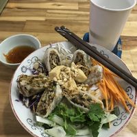 Rice noodles w/ spring rolls at Vegan Family Restaurant in Ho Chi Minh City