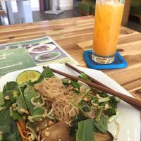 Pad Thai and orange and carrot juice at Vegan Family Restaurant in Ho Chi Minh City