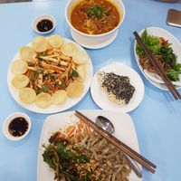Coconut heart salad, pad Thai and noodle soup at Vegan Family Restaurant in Ho Chi Minh City