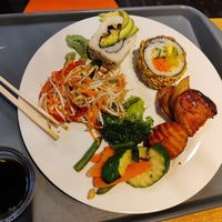 Vegan buffet menu at Veganio in Prague