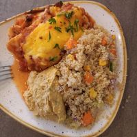 Lasagne, Couscous Salad & Hummus at Nordvegan in Oslo