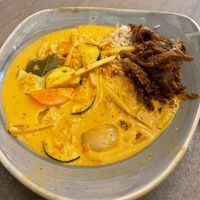 Curry rice bowl with fried oyster mushroom at Nordvegan in Oslo