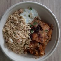 Lasagna with cous cous salad and tzatziki at Nordvegan in Oslo