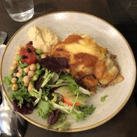 Lasagna Meal Deal (Lasagna and salad with hummus)  at Nordvegan in Oslo