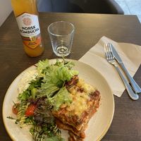 Lasagne with salad   at Nordvegan in Oslo