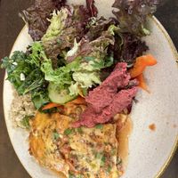 Lasagne and 3 salads plus topping  at Nordvegan in Oslo