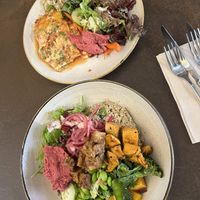 Lasagna and rainbow bowl   at Nordvegan in Oslo